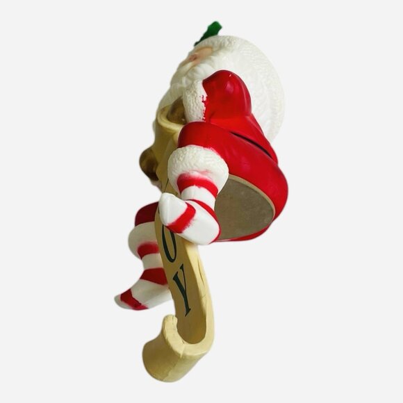 3x Russ Berrie Santa Claus JOY Christmas Stocking Holder Hanger Mantle Vintage - Picture 5 of 7